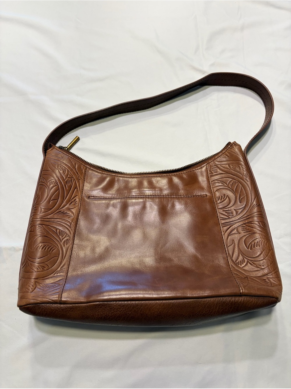 Patricia Nash "Brook" Tooled Brown Leather Shoulder Bag - Hobo Bag